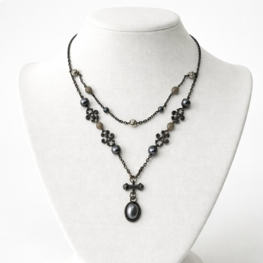 Witchy double chain whimsigoth gothic y2k silver tone Unique Festival necklace